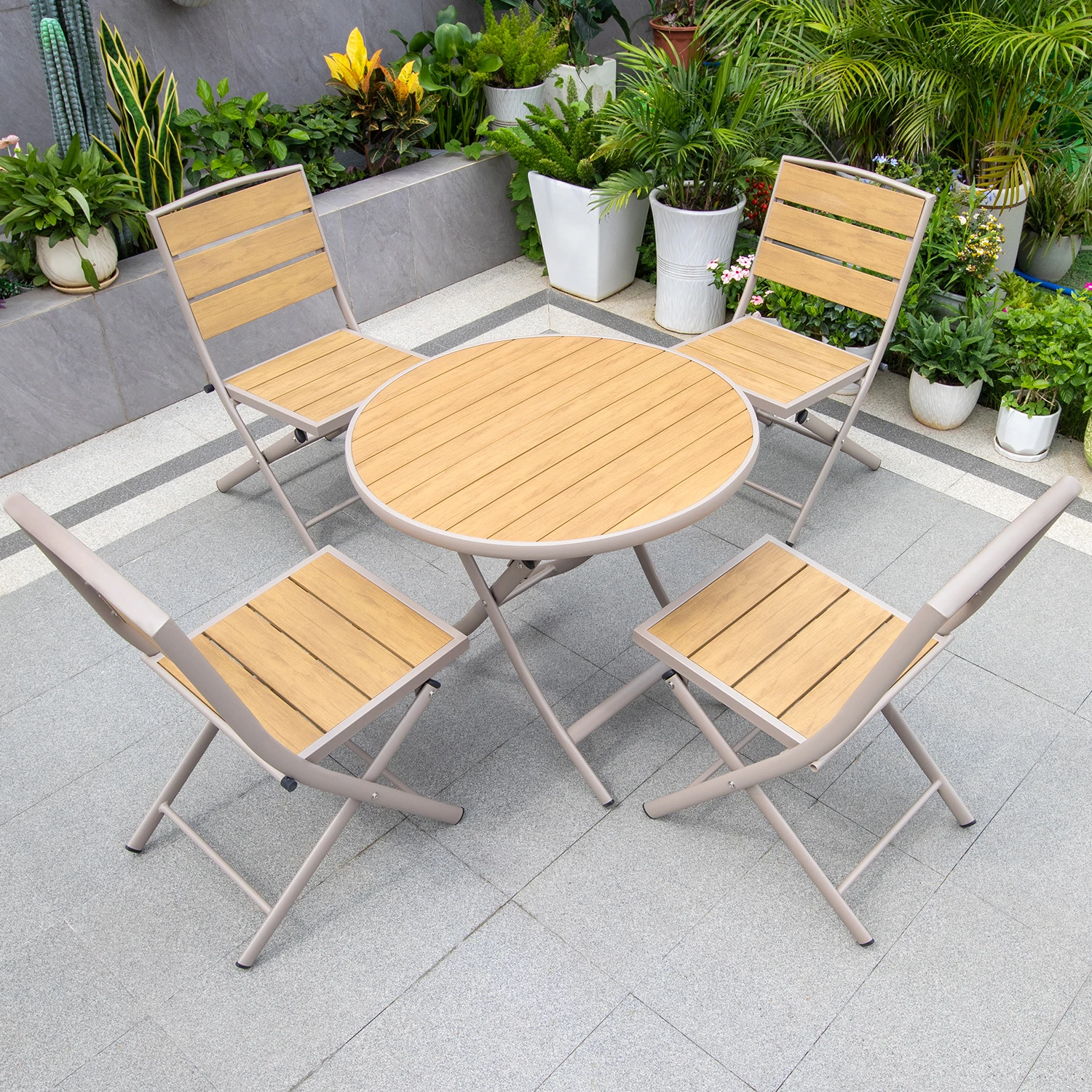 High Quality Waterproof rust Proof Aluminum Alloy Frame Tabletop Outdoor Folding Table and Chair Set for Patio