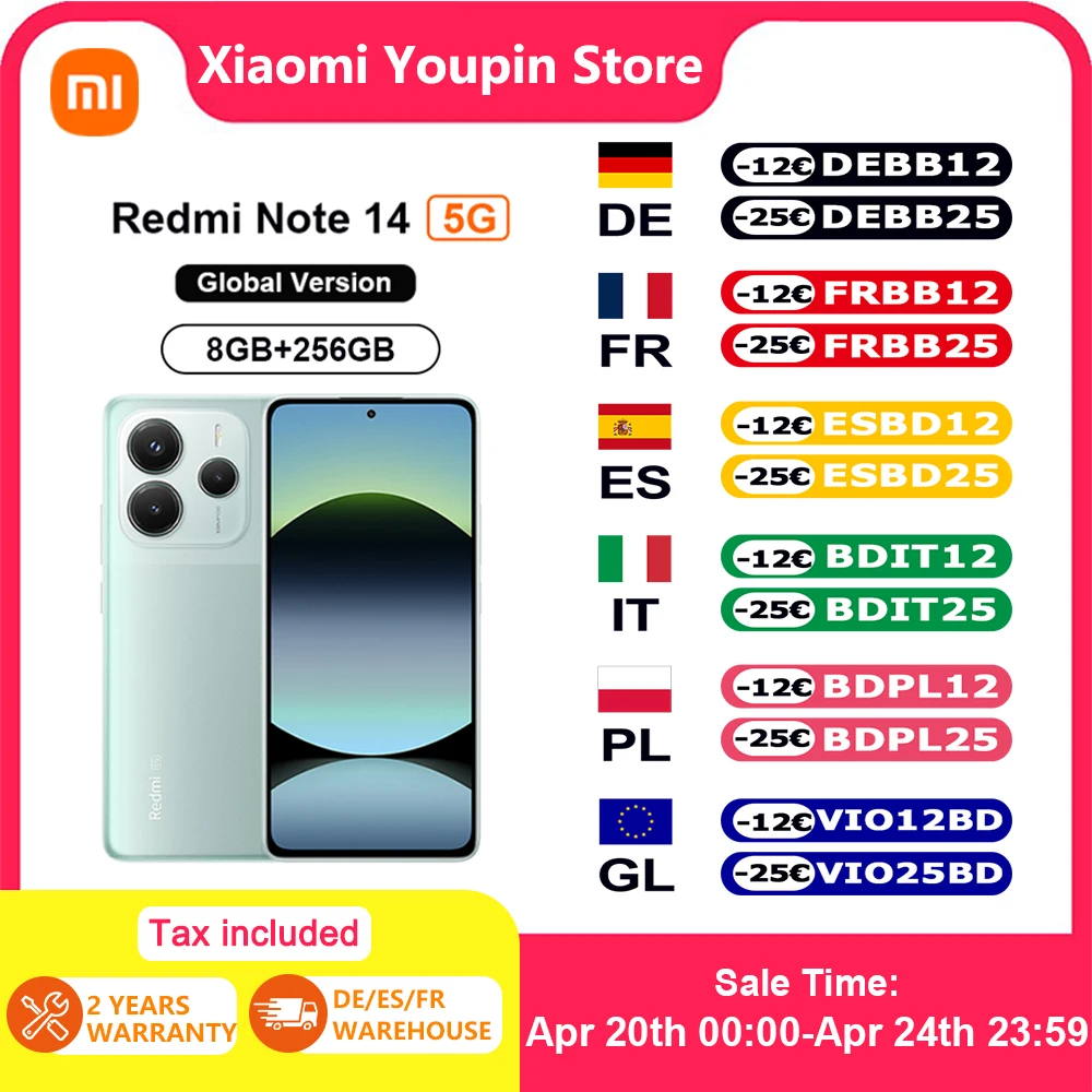 Version Globale Xiaomi Redmi Note 14 5G Smartphone 5G MTK Dimensity 7025-Ultra Appareil Photo 108MP Batterie 5110mAh Charge Turbo 45W NFC