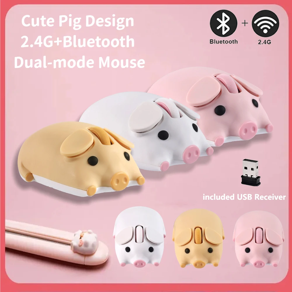 

Mini Cute Pig Design Computer Mice Dual-mode 2.4G+Bluetooth Mouse Ergonomic Optical Mause Game Laptop PC Universal For Girl Gift