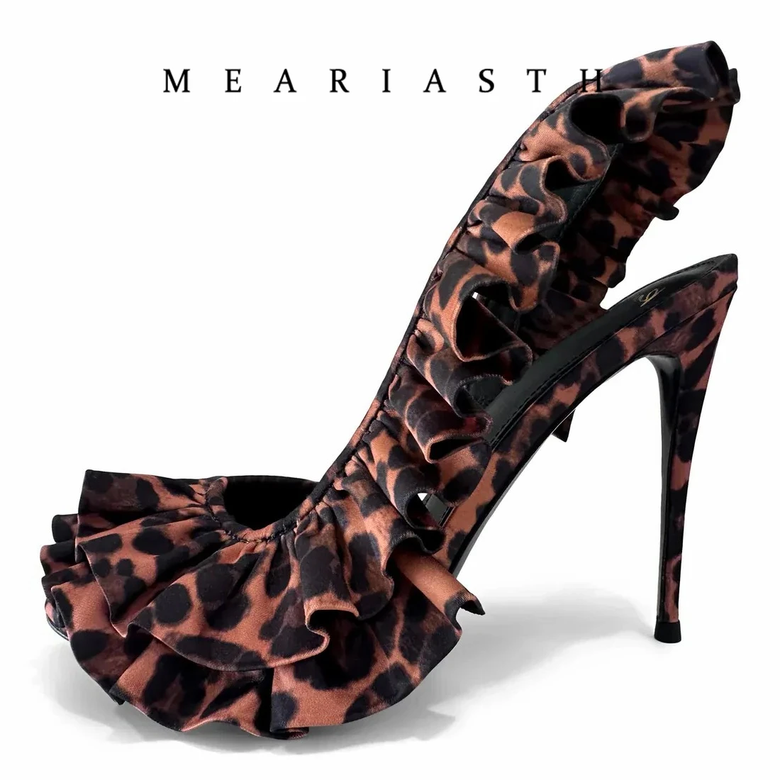 

Дизайнерские туфли на высоком каблуке с леопардовым принтом, элегантные женские босоножки из шелкового атласа с французскими волнистыми краями, женские туфли с открытым носком, сексуальные туфли для свадьбы и вечеринок, женская обувь.
