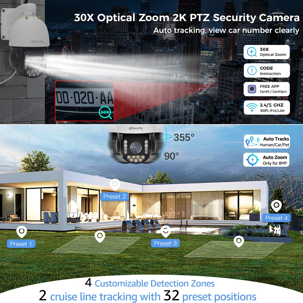 Imagem -03 - Câmera de Segurança ip ao ar Livre 4k 8mp Wifi Zoom 30x Ptz Humano Carro Rastreamento Automático Velocidade Dome Vigilância Cartão Sim Wifi 4g