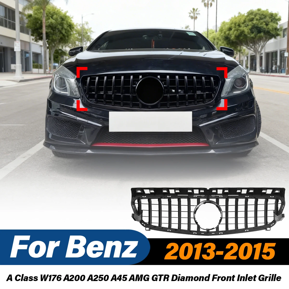 

For Mercedes Benz A Class W176 A200 A250 A45 AMG 2013 2014 2015 GTR Diamond Front Grille Air Intake Grid Body Modification Kit