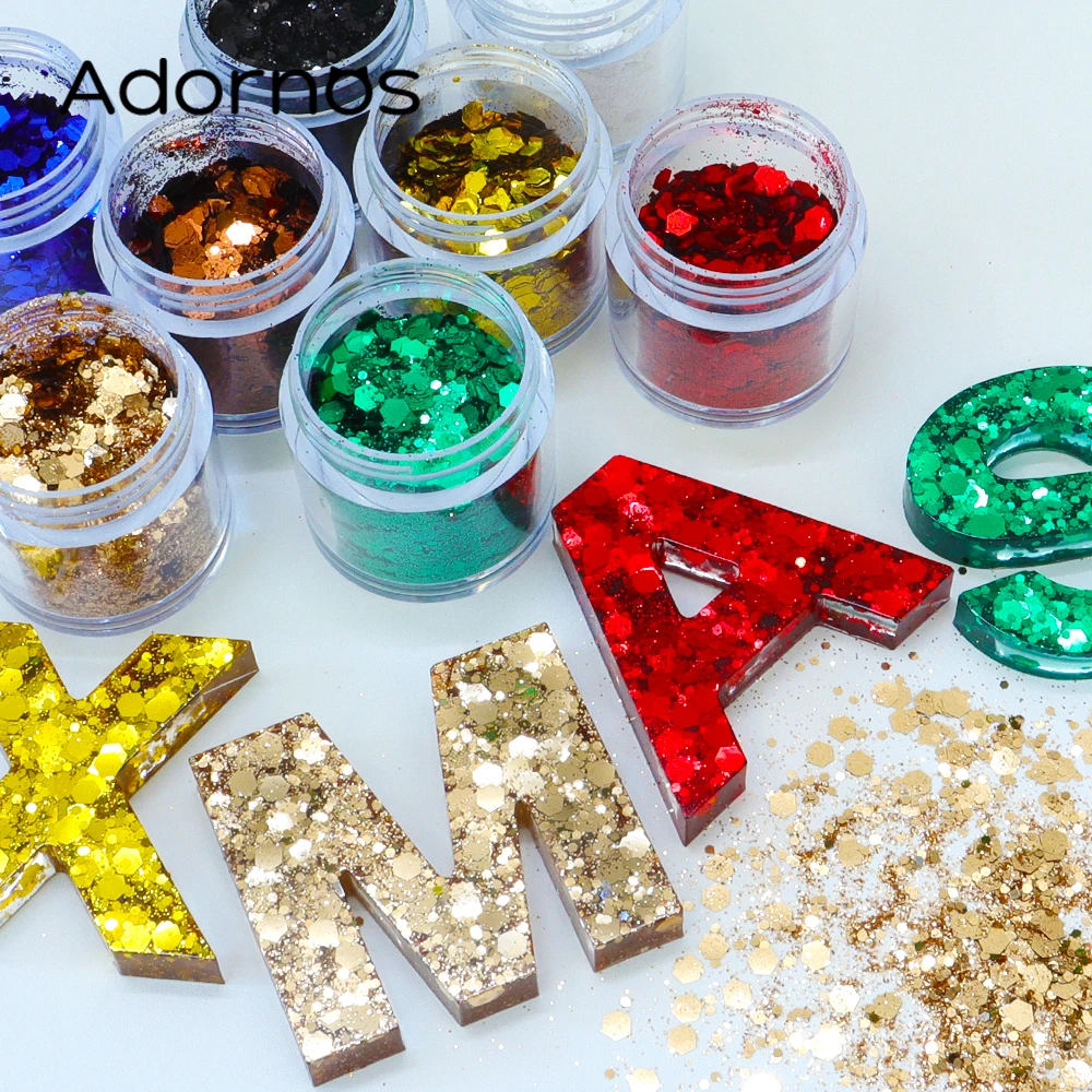 8 Boxes/Set Sparkly Hexagon Resin Glitter Mixed Epoxy Resin Pigments Powder Gold Red Green Xmas Crafts Filler DIY Jewelry Making