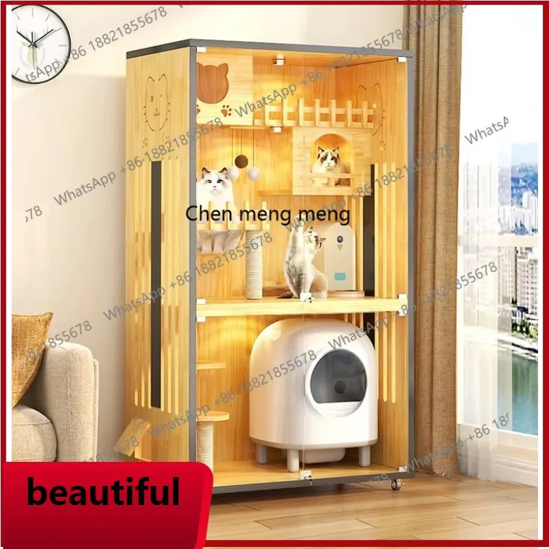 

X Solid wood cat cage villa household cat nest indoor, cat house wooden, cabinet large free space