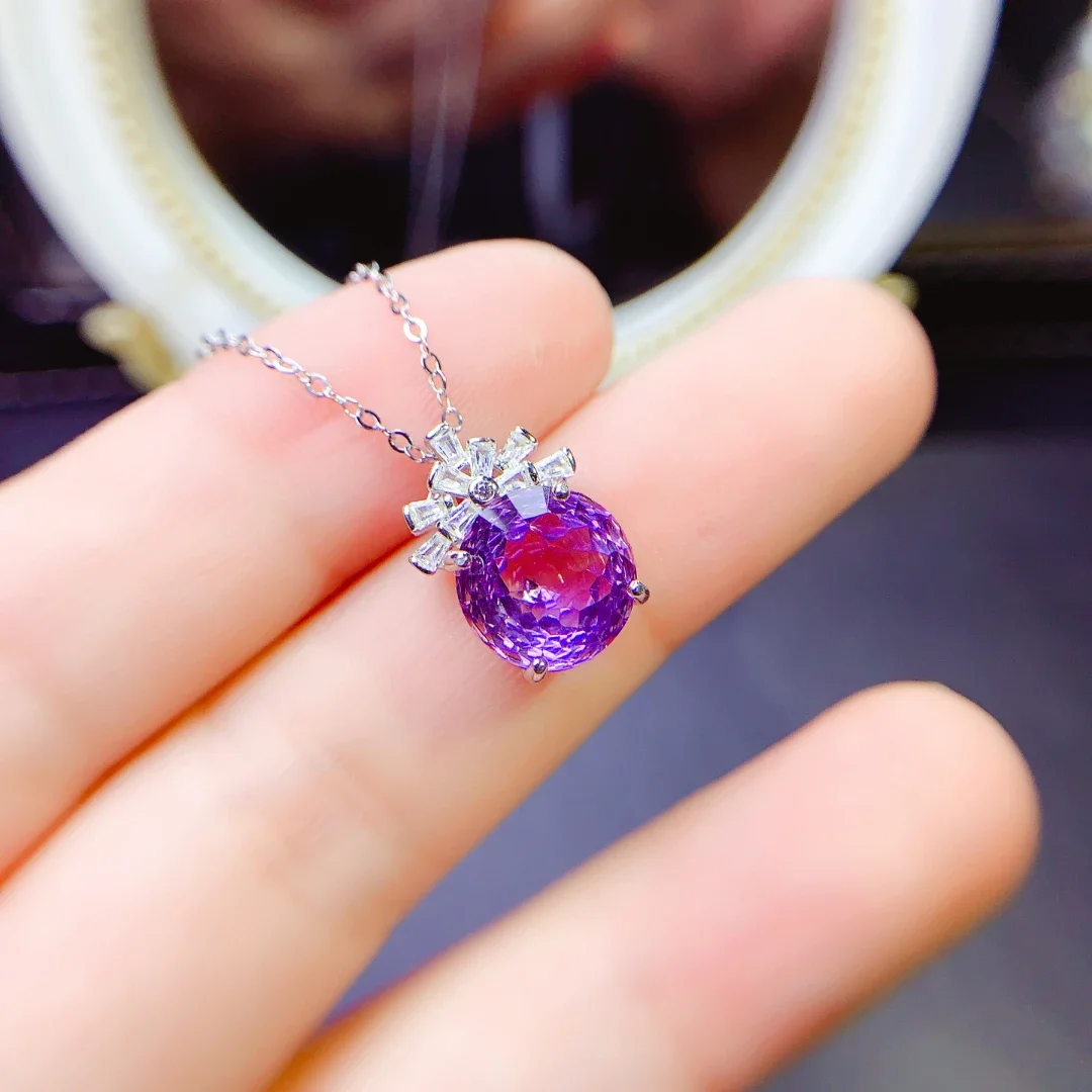 

Natural Amethyst Pendant Necklace Bird's Nest Cut Purple Gemstone Women 925 Sterling Silver Jewelry