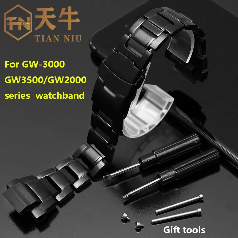 Men\'s stainless steel black bracelet For Casio G-SHOCK Series watch strap 5121 GW-3000/3500/2000 G-1000 Watch Band Gift tools