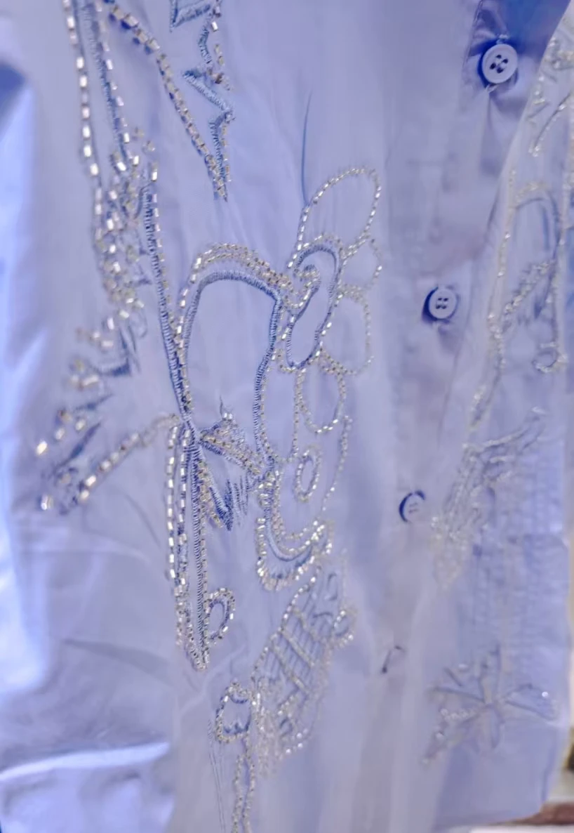 Bling Pailletten Stickerei Party Shirts & Blusen für Damen Bluse aus reiner Baumwolle Mädchen Damen Mittellanges Freizeithemd Camisas