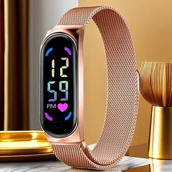 Montres LED pour femmes et filles, bracelet de montre magnétique, étanche, tactile, horloge féminine, montres-bracelets numériques, cadeau, nouveau, 2024