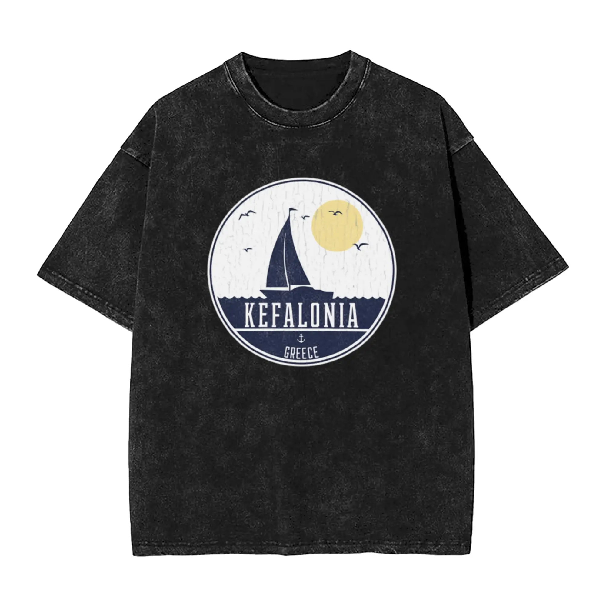 Kefalonia Greece Sailing Design Classic Stylish A Washed T Shirt Men's Women's Oversized Cotton Tees Tops