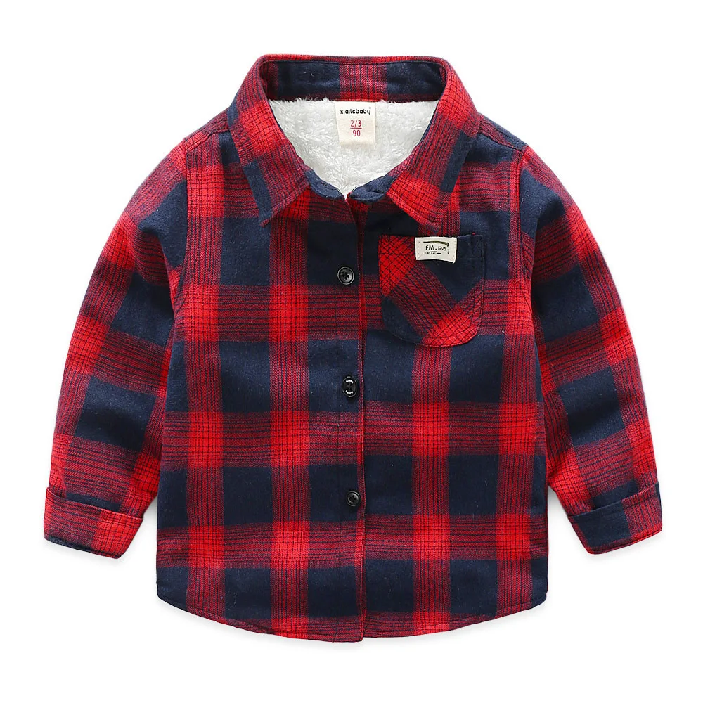 2018 Autumn Winter Boys Shirts Long Sleeve Cotton Children Shirts for Boys Thick Fleece Warm Plaid Shirts BC400