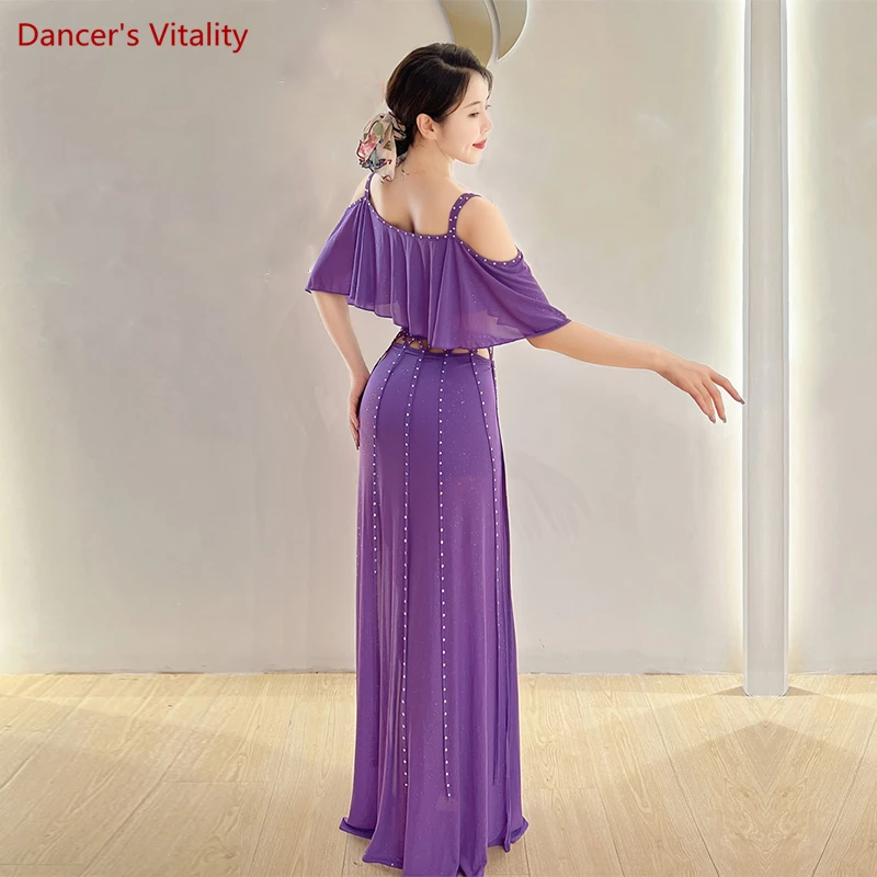 Costumi di danza del ventre vestito in cotone mezze maniche in corno Top + gonna lunga divisa 2 pezzi per le donne vestito da spettacolo di danza del ventre femminile