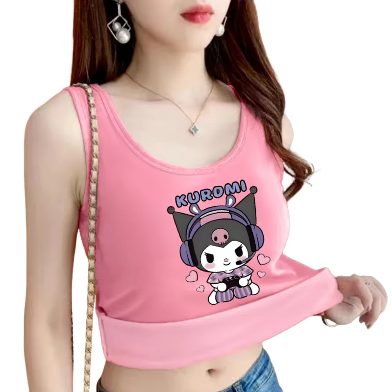 

Жилет с принтом Sanrio Kuromi, зима 2026, утепленный, для ношения под одеждой, облегающий, на бретельках, модная одежда для девочек