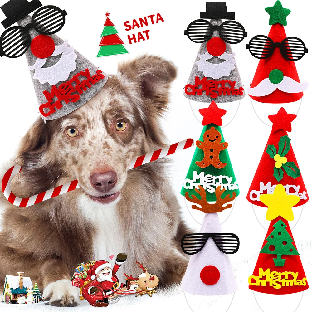 10pcs Large Dog Caps Detachable Christmas Caps For Dogs Elastic Band Big Hats For Large Dogs Christmas Dog Grooming Pet Supplies