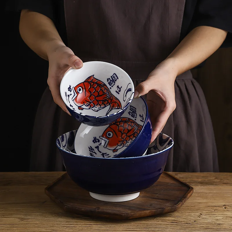 Japanese Nail Retro Ceramic Tableware Set Snapper Hand-painted Two Ear Fish Plate Dessert Dish Noodle Bowl Spoon Home Restaurant