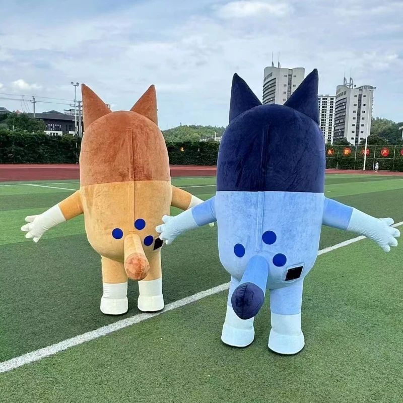 Hot Sale Blue Bing Dog Inflatable Costume Mascot for Adult Plush Furry Animal Halloween Carnival Dress Yellow Blue Dog Suit