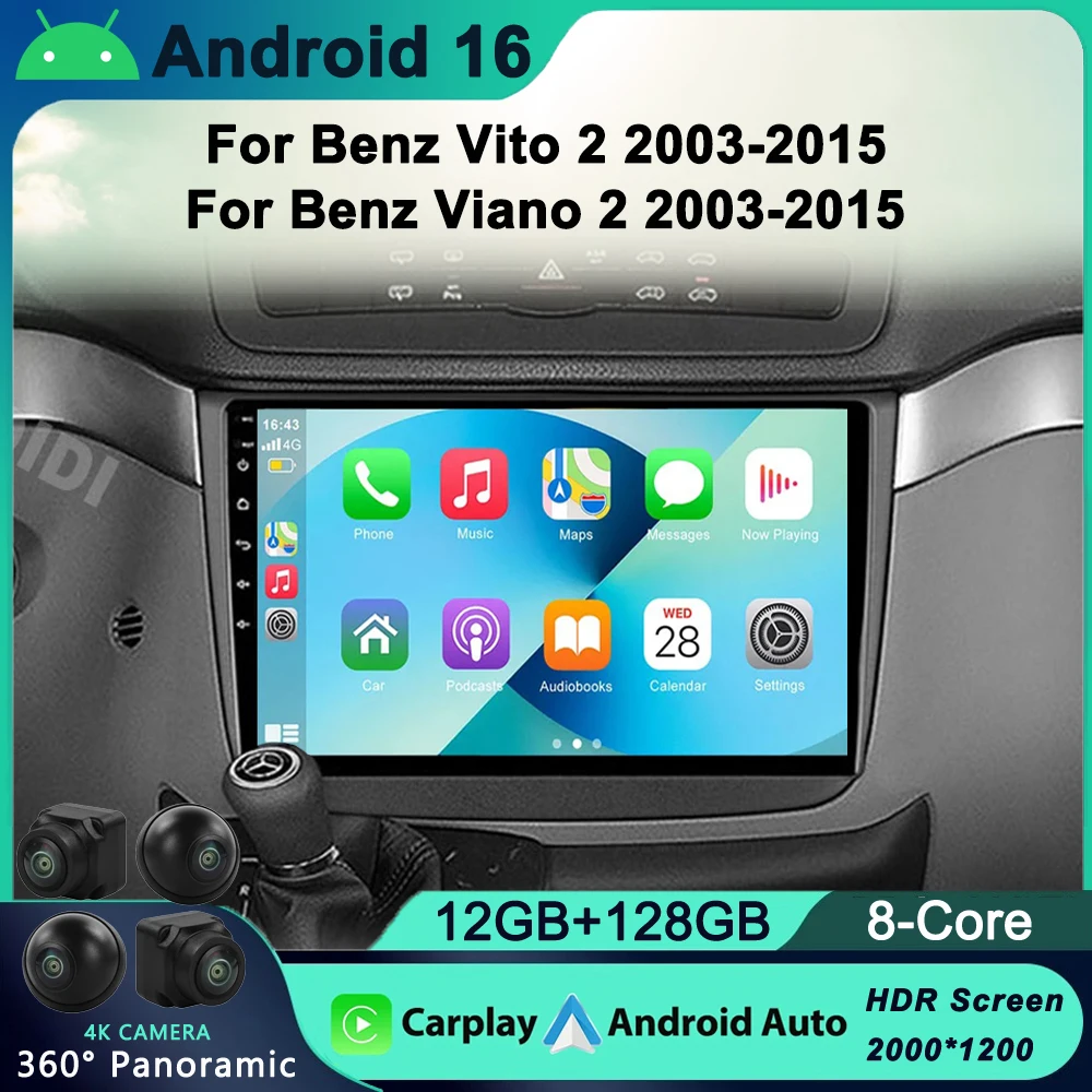 

Android 16 For Mercedes-Benz Vito 2 W639 2003 - 2015 Car Radio Video Multimedia Player Navigation Carplay QLED DSP Auto WIFI 4G