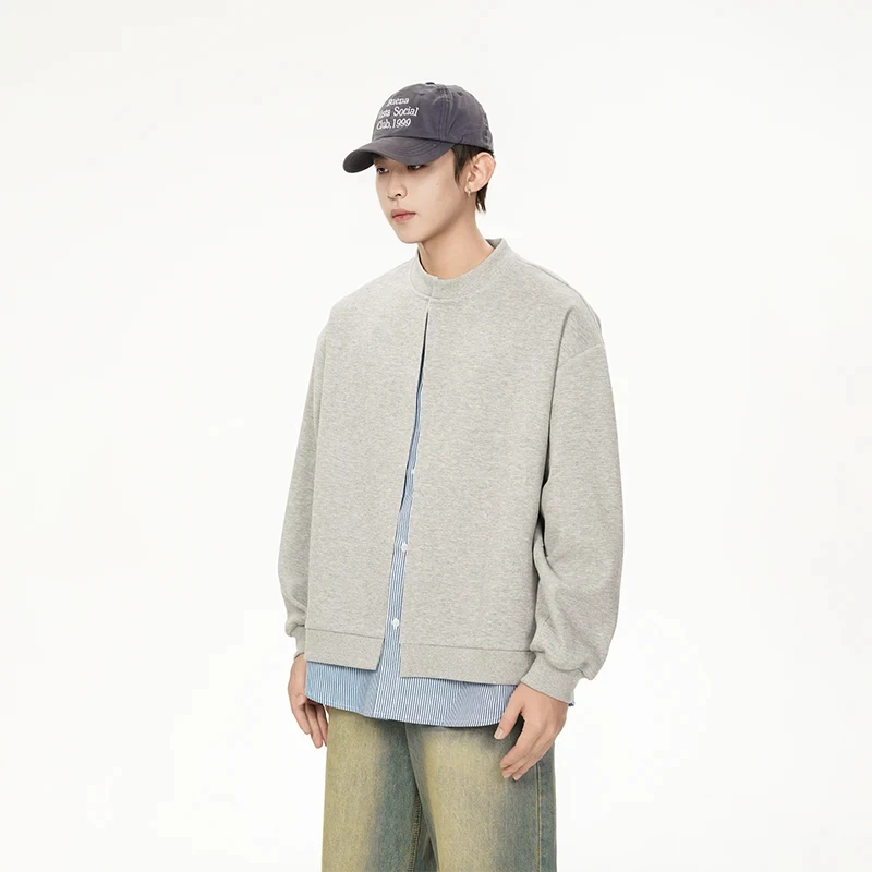 Men Stripe Shirt Placket Splice Cityboy Streetwear Fashion Loose Casual Cardigan Sweatshirt Women Hoodie Coat Unisex Clothing