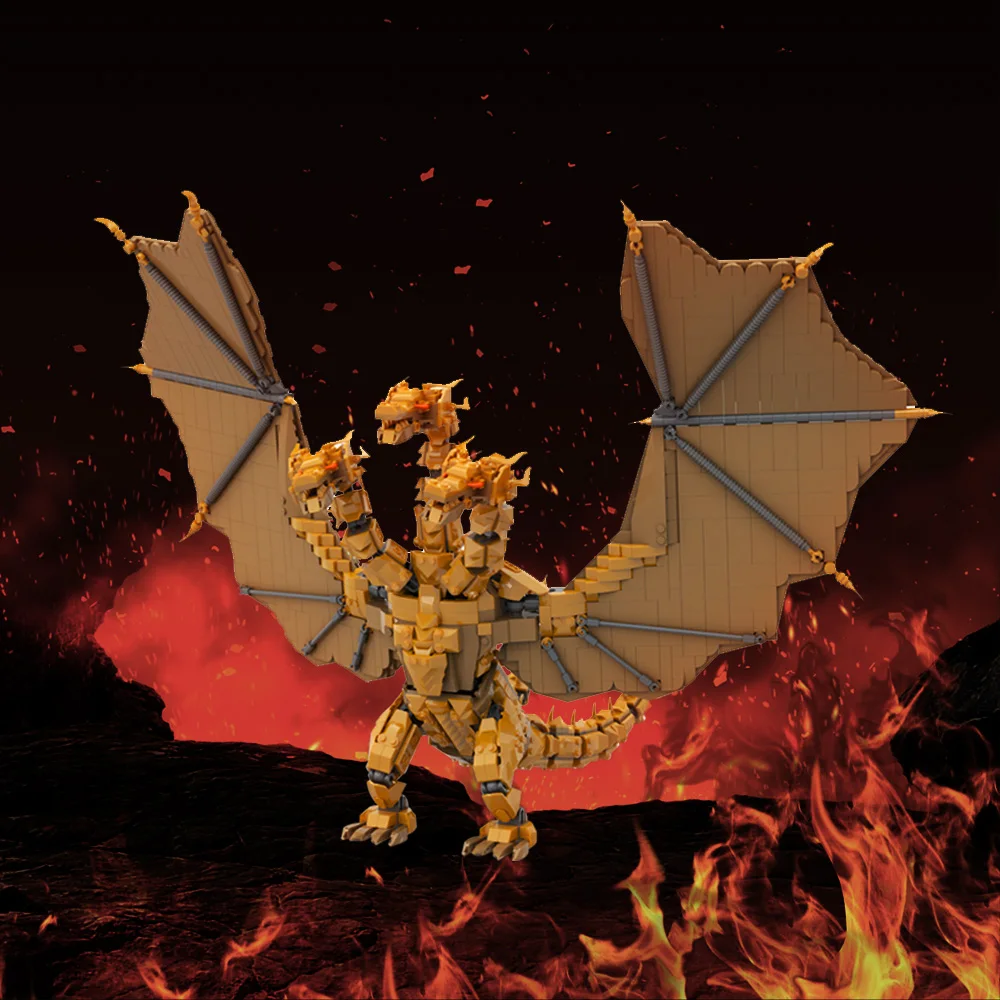 MOC King Ghidorah Monster Building Blocks Model Monster Invasion Movie  King Ghidorah Bricks Assembly Toys Kids Birthday Gifts