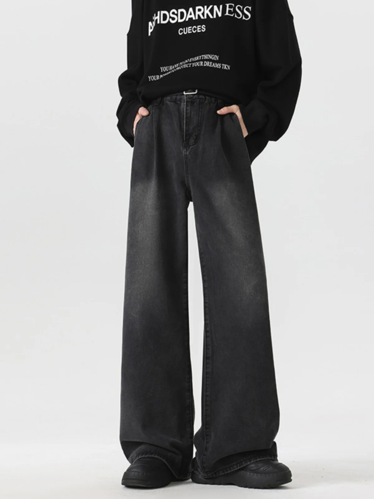 

Summer Trendy Hiphop Men's Jeans Retro American High Street Washed Loose Wide Leg Micro Flared Floor-Length Pants