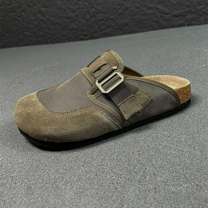 

Мужские тапочки в стиле ретро, с пробковой подошвой, мюли с поддержкой свода стопы, унисекс, классические пляжные туфли, мужские замшевые сандалии