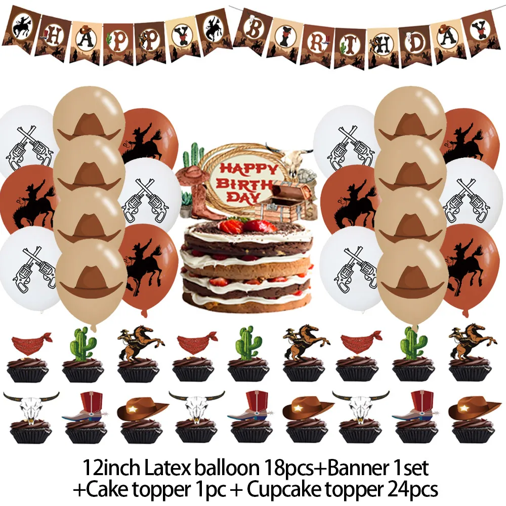 Western Cowboy Welcome to Wild West Theme Birthday Bachelorett Party Cowboy Boot Balloons Banner Cake Topper Mustang Photo Props