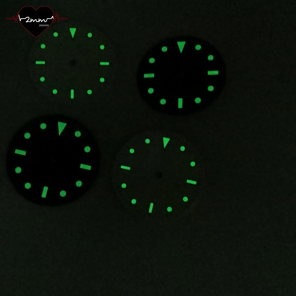 قرص ساعة فارغ لحركة NH36 NH35 28.5 ملم لامع أبيض وأسود وجه ساعة أسود مؤشر 12 ساعة لوم C1 أخضر