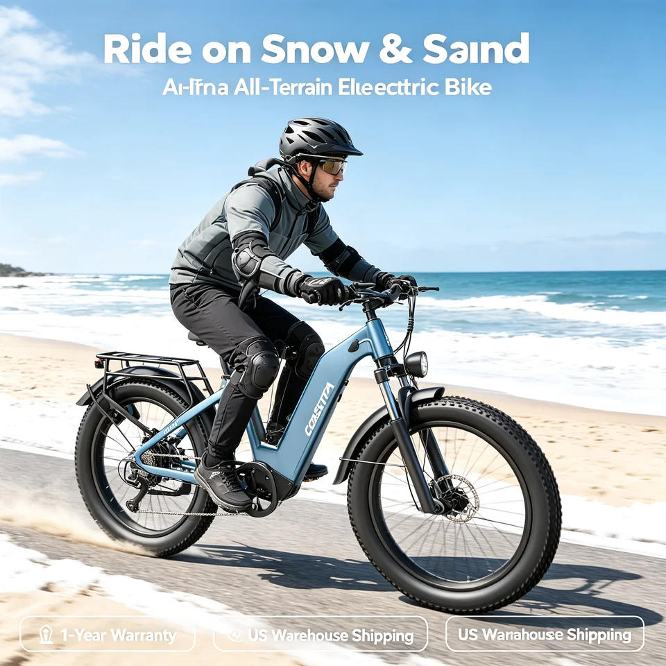 COASTA CT2 26 Inch Dual‑Drive Snow Fat Tire Electric Bike for Adult 155‑190cm Rider,6000W Motor,52V 25Ah Battery,65KM Max Range,Hydraulic Oil Brake,Shimano 7‑Speed,Adjustable Front Fork,IP54 Waterproof,Max Load 180KG,APP&LED Display,UN38.3 UL Certified image 10