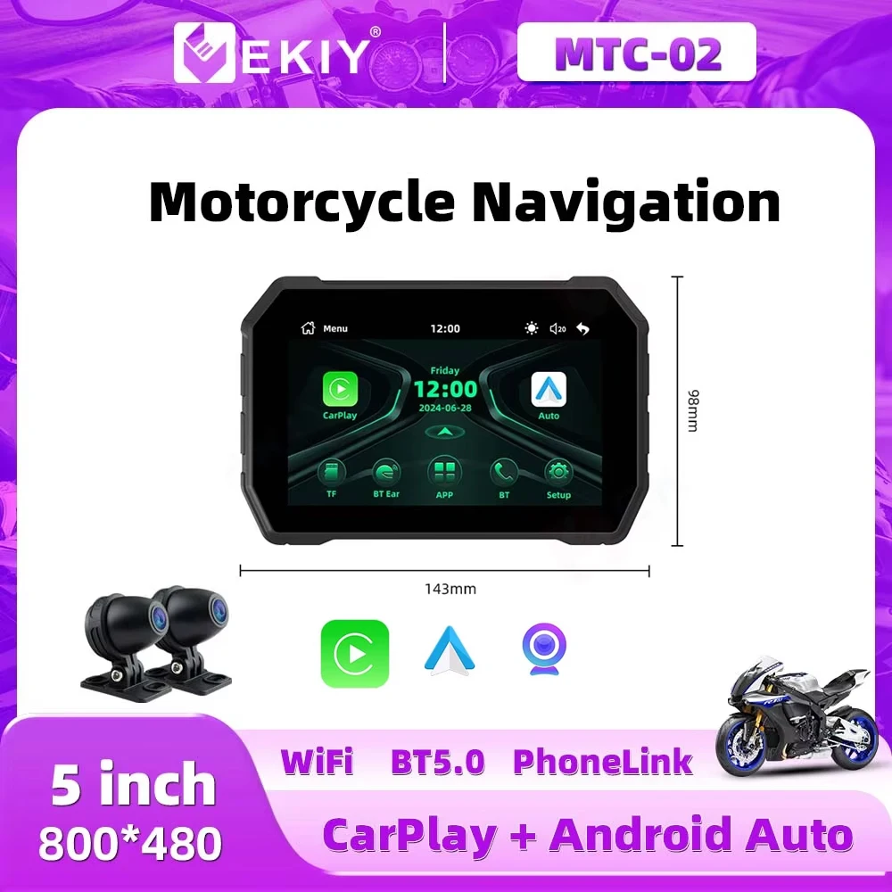 EKIY Motorcycle GPS 5 inch WiFi MOTO Navigation Carplay Display Screen Portable Motorcycle Android Auto