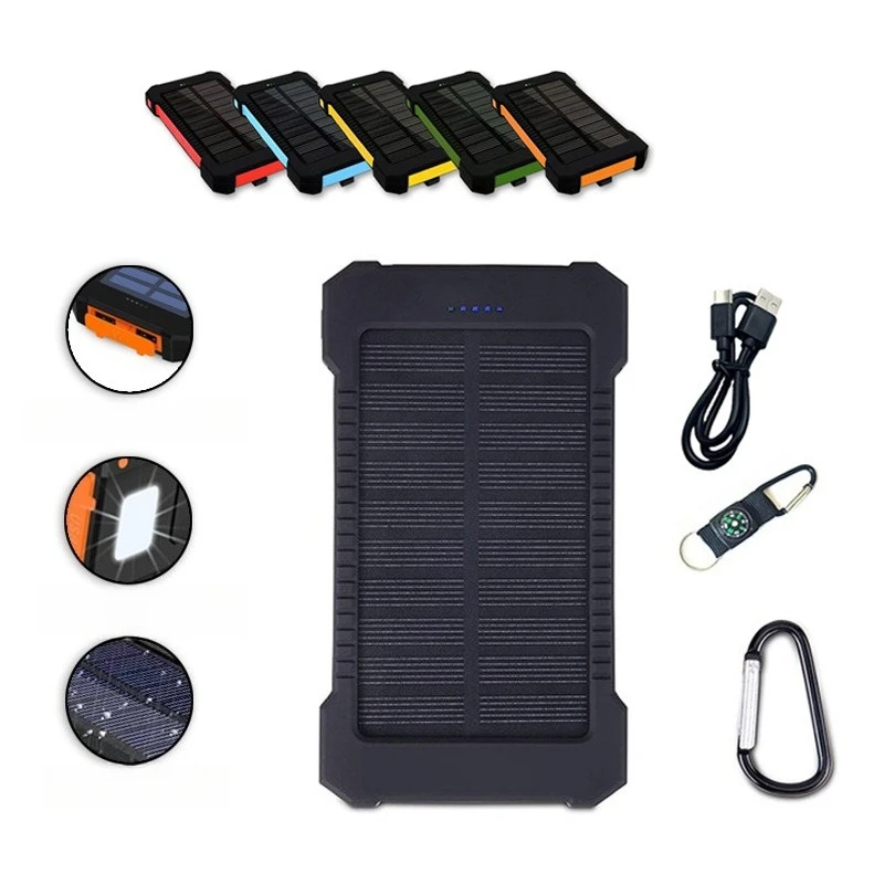 

Солнечная батарея емкостью 20000 мАч со светодиодной подсветкой IPX5 Водонепроницаемое портативное зарядное устройство Большая емкость Открытый аварийный блок питания