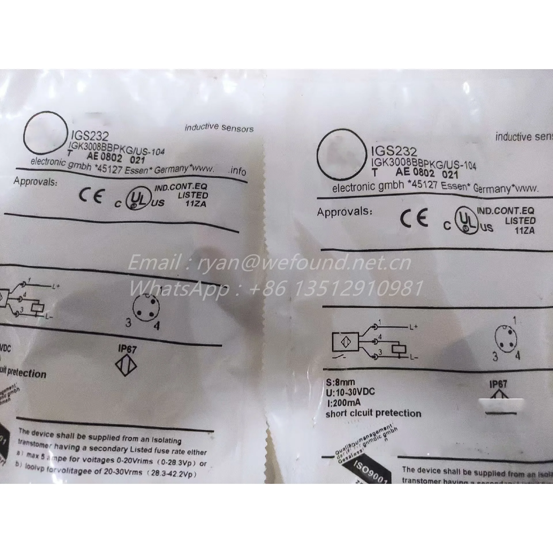 IGS232 for IFM Inductive sensor, IGK3008BBPKG/US-104