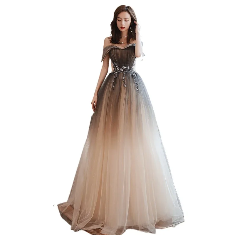 فستان سهرة نسائي لخريف 2025 مثير بكتف واحد بتصميم جديد مرصع بالنجوم فستان سهرة عصري لأداء التخسيس الاجتماع السنوي