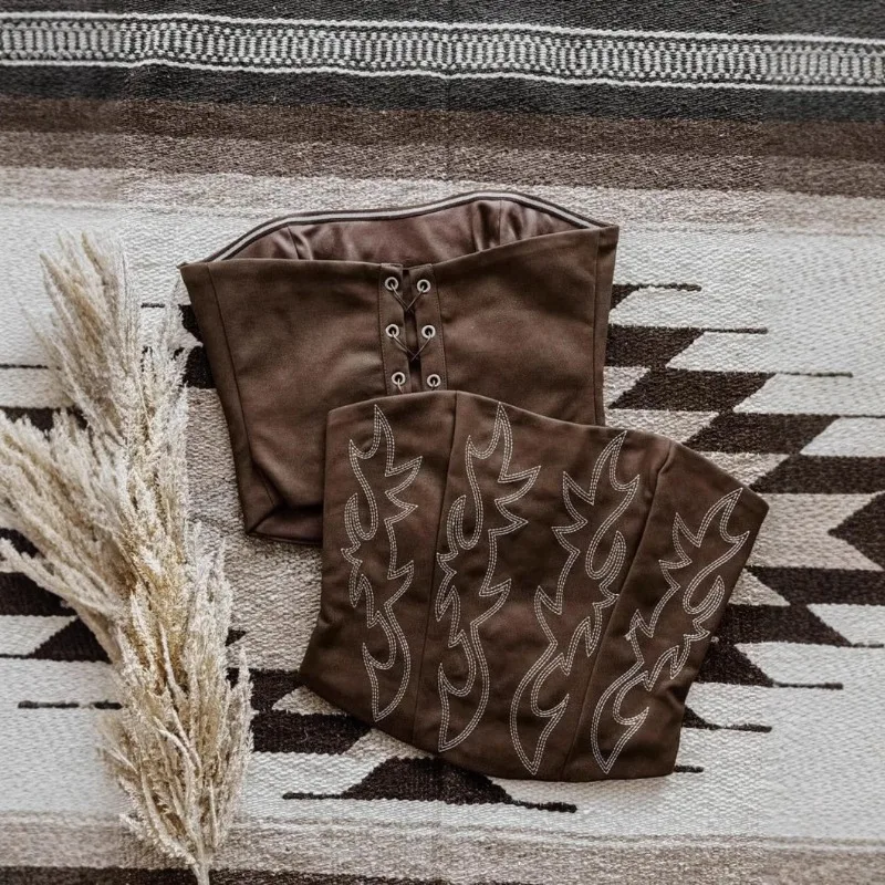 

Коричневый нагрудный жилет с цифровым принтом и веревочной застежкой, женский модный весенний 2021, полиэстер, европейский топ