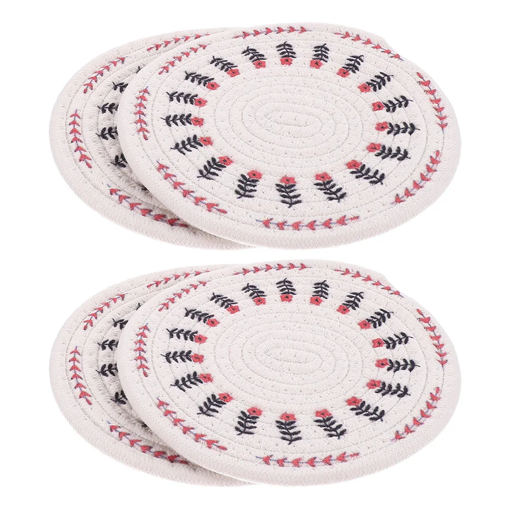 

4pcs Anti scald Coasters Woven Cotton Rope Round Heat Insulation Table Pad for Coffee Drinks Home Accessories