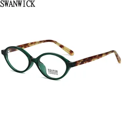 Swanwick small oval glasses blue light women clear lens retro glasses frame for men acetate unisex European style brown leopard