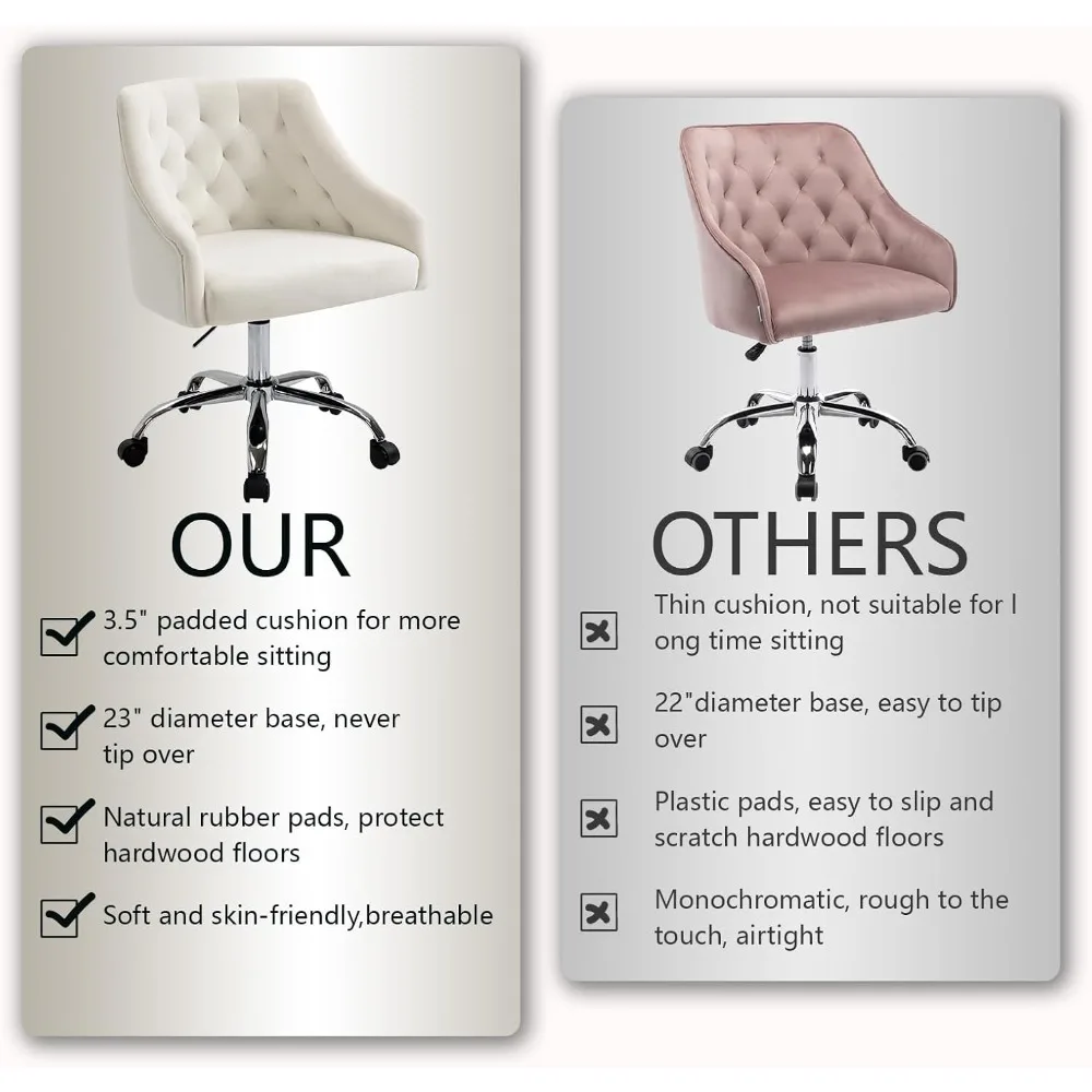 MOJAY Velvet Office Swivel Chair, Vanity Fabric Desk Pretty Fancy Gold Office Chairs for Girls, 360°Swivel Height Adjustable Rec