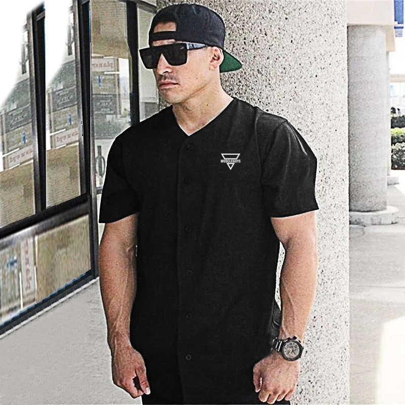 Brand Mens Fitness Clothing Bodybuilding Sports Running Casual Shirts Mesh Workout Fashion Oversize  Short Sleeve Shirt