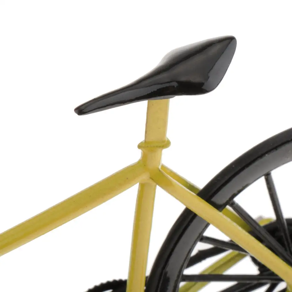 Modelo de bicicleta fundida em liga escala 1/14, brinquedos de bicicleta artesanais amarelo