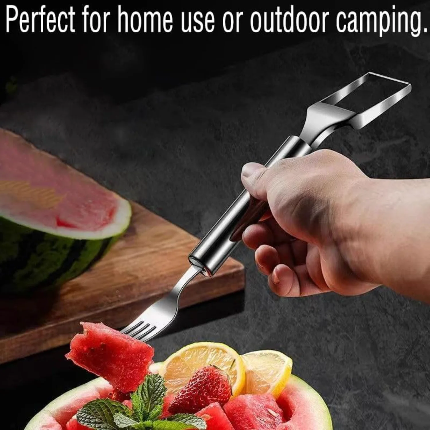 2024 New Watermelon Fork Slicer  Slicer Tool, 2-in-1 Stainless Steel Fruit , Dual Head Fruit Forks Slicer  with Round Handle