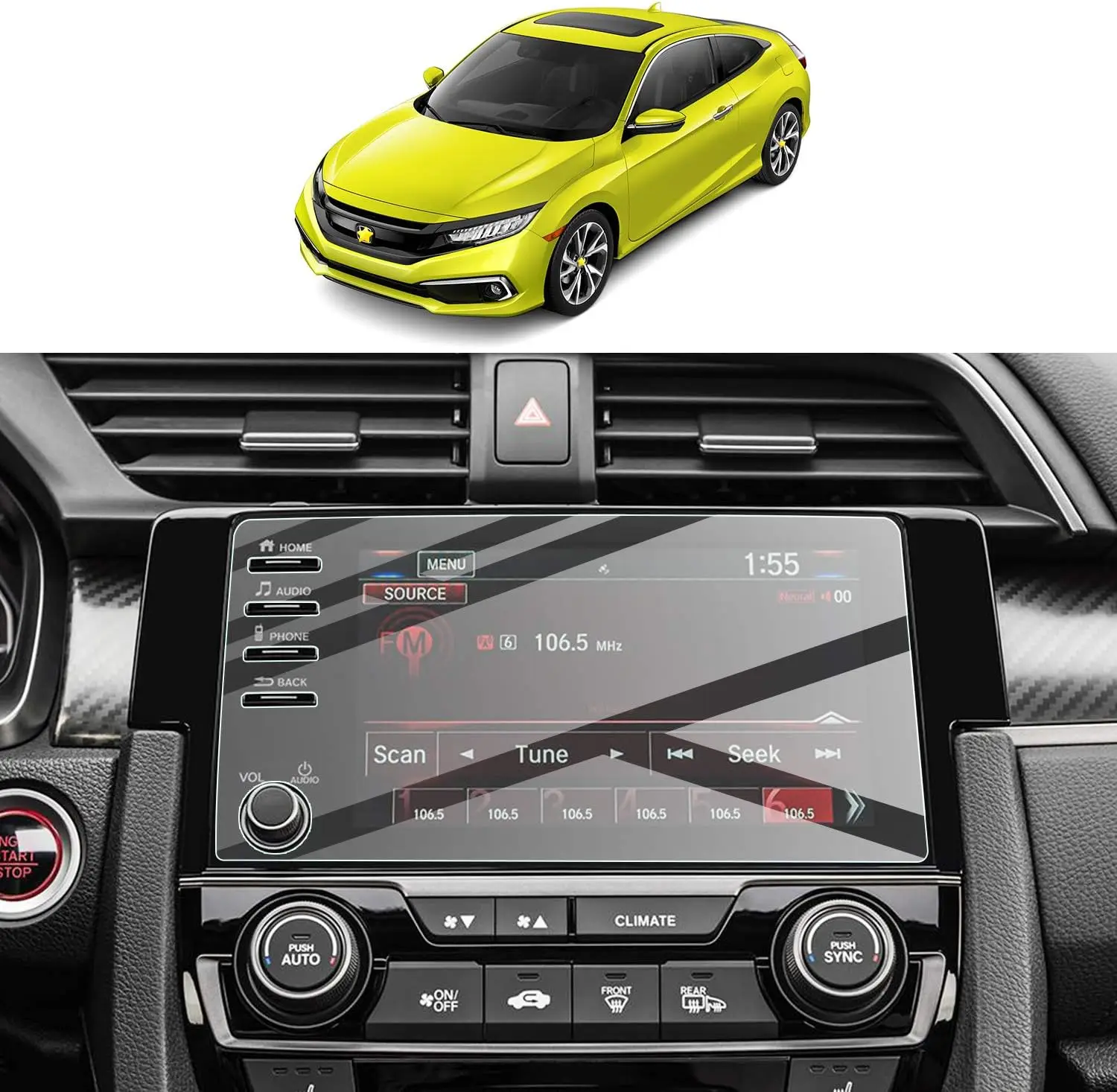 For 2019-2021 Civic LX EX Touring Si EX-L Sedan Hatchback Navigation Tempered Glass Touch Screen Protective Film (4 Buttons)