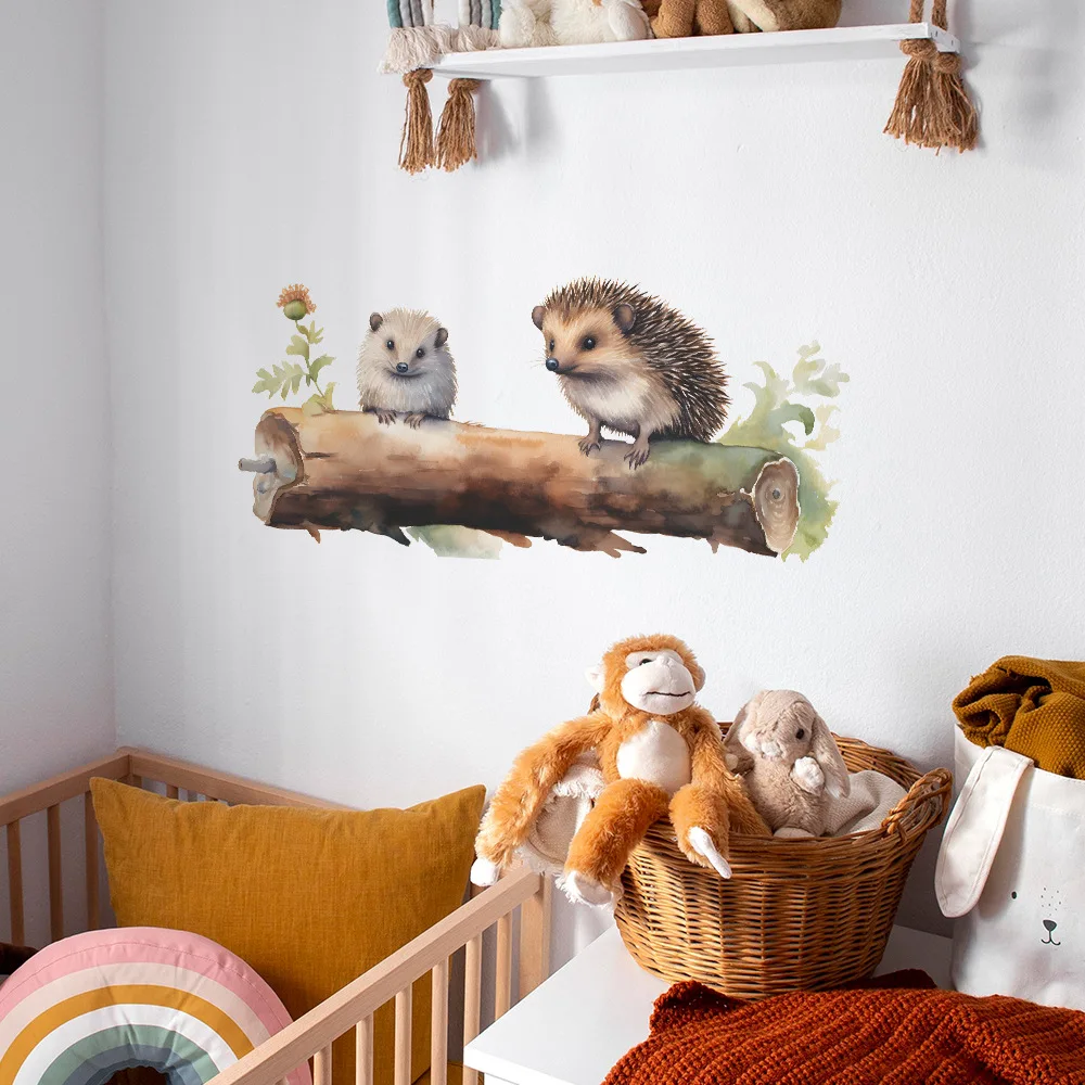 Cartoon Painted Hedgehogs Wall Sticker Kids Room Background Decor Mural Cute Animal Bedroom Home Decoration Self-adhesive Decals