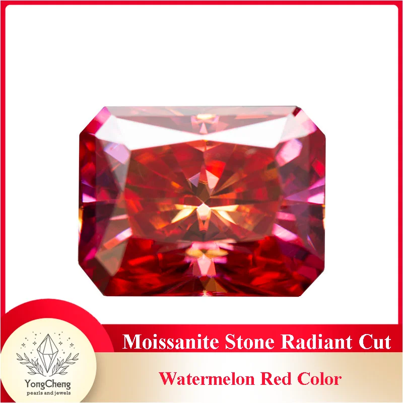 

Moissanite Stone Watermelon Red Color Gemstone Radiant Cut Lab Grown Diamond for Charm Woman Diy Jewelry Making GRA Certificate