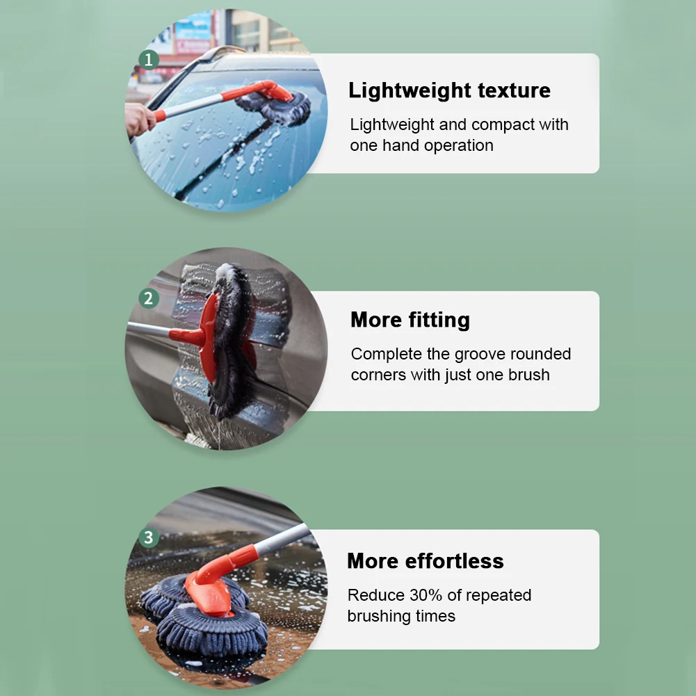 

Car Washer Mop Double Brush Head Stretching Handle Car Wash Brush Car Cleaning Brush Windshield Roof Window Cleaning Maintenance