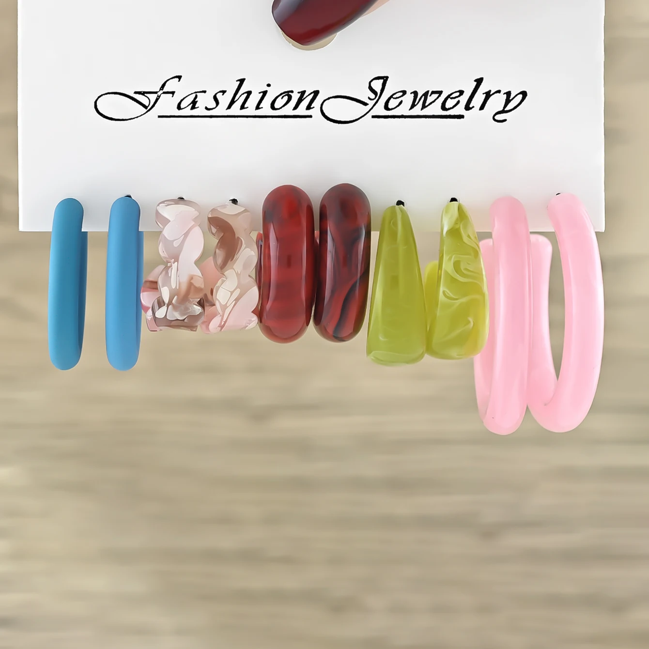 10pcs/30pcs Colorful resin C-type 5-pair set earrings, fashionable, personalized and creative earrings