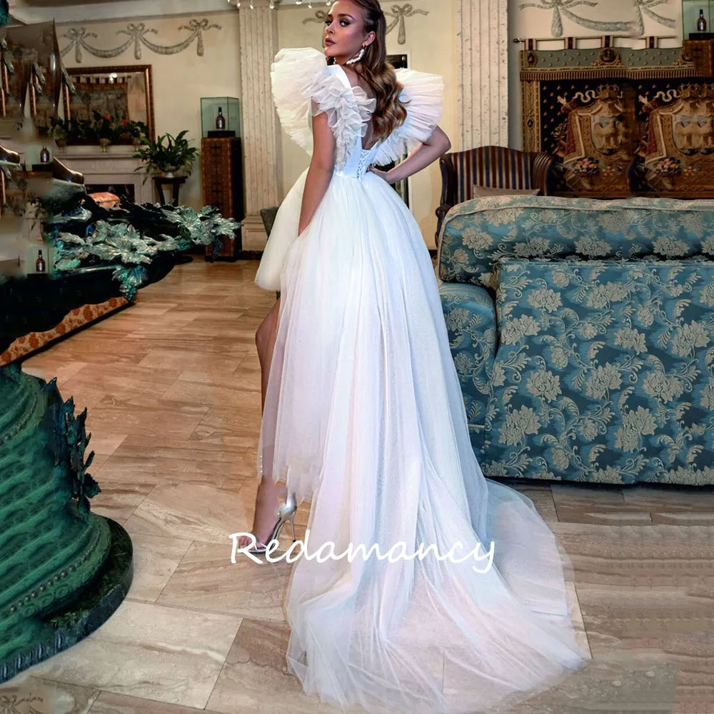 Redamancy Sexy White V-neck Tulle A-LINE Wedding Dresses 2024 Backless Slim High/Low Floor-Length vestidos de novia Party Dress