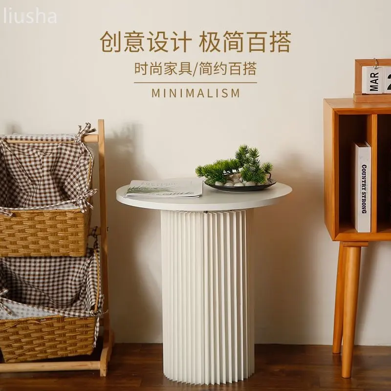 Creative round board table home living room white coffee table bedroom bedside minimalist foldable round side table round table