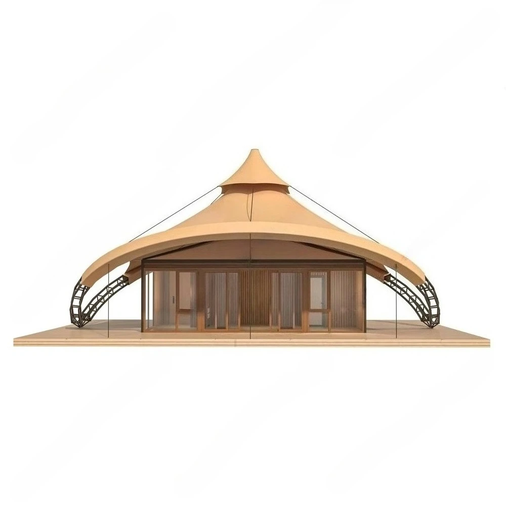 *forNew Luxury Glass Top PVDF Fabric Four-Season Triple-Layer Safari Glamping Tents Steel Frame Waterproof Large Space Balcony O