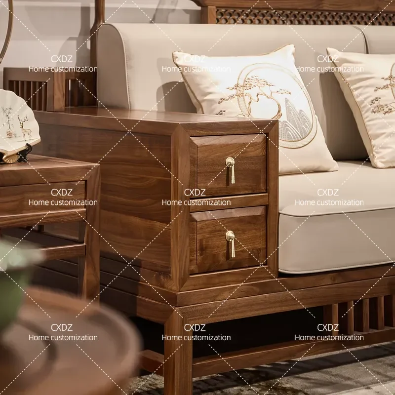2026 New Chinese Style Solid Wood Sofa Set Tenon Mortise Structure Living Room Furniture Combination Full Set