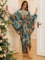 Eid femmes Robe musulmane Abaya imprimer col en V fête Jalabiya Ramadan robes longues Abayas robes Largos caftan arabe longue Robe 2025 5