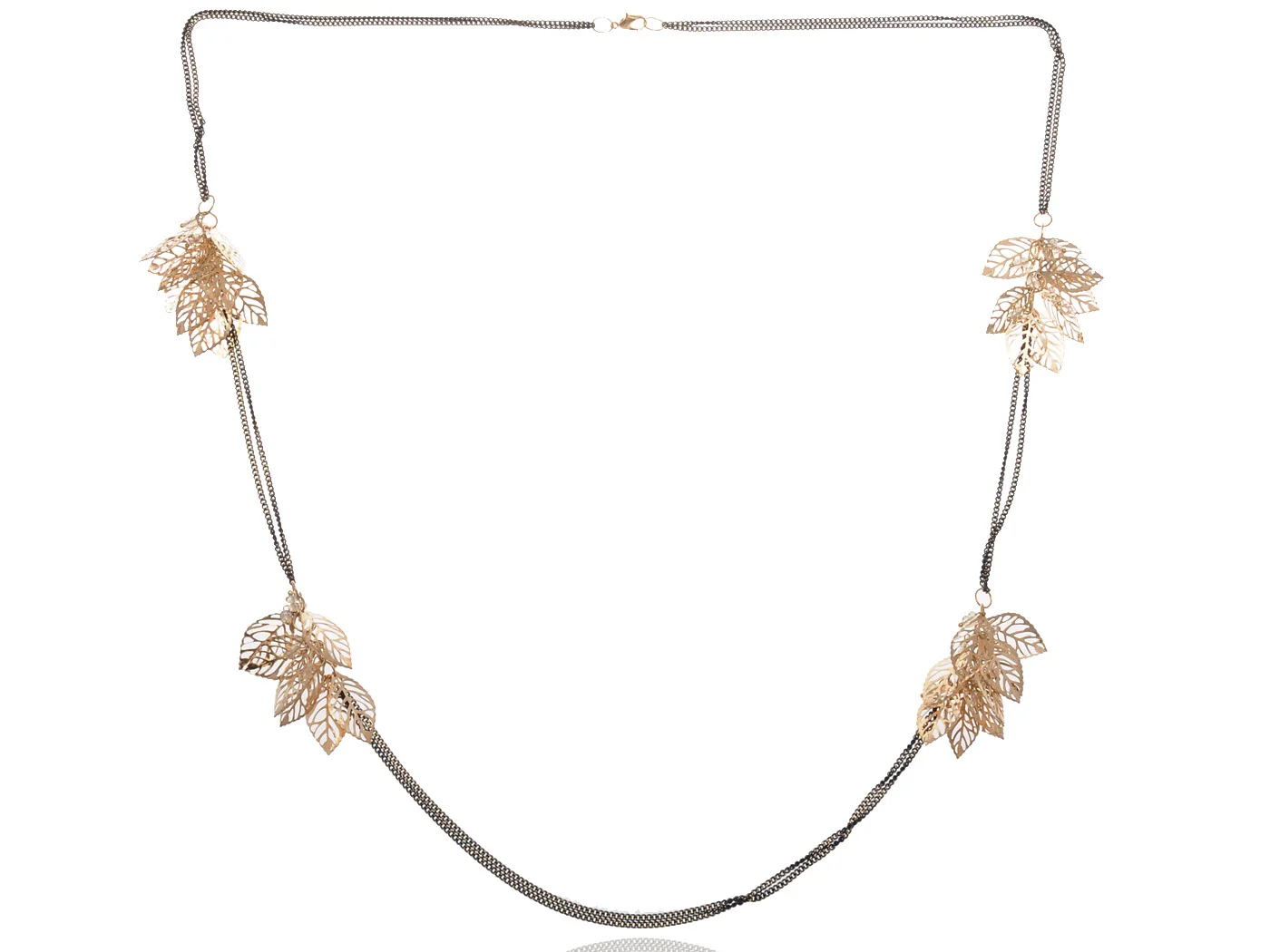 Leaf Plant Cluster Bunch Fashionable Golden Tone Double Stranded Necklace