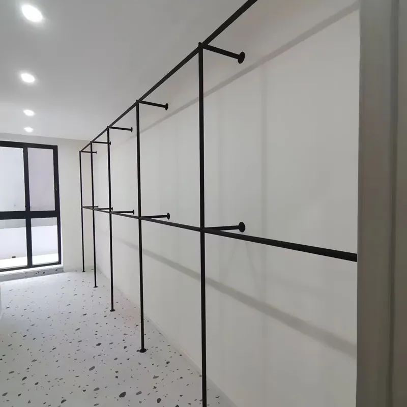 Wall-mounted clothes rack, clothing store display rack, double-layer clothes pole, household bedroom metal coat rack